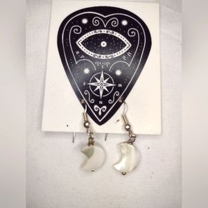 Crescent Moon Dangle Earrings Cut Gemstone Crystal Healing Chakra Boho Witch